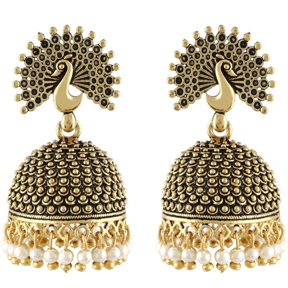 Traditional Jewelry Ethnic Antique Pearl Peacock Jhumka Earrings set For Women
